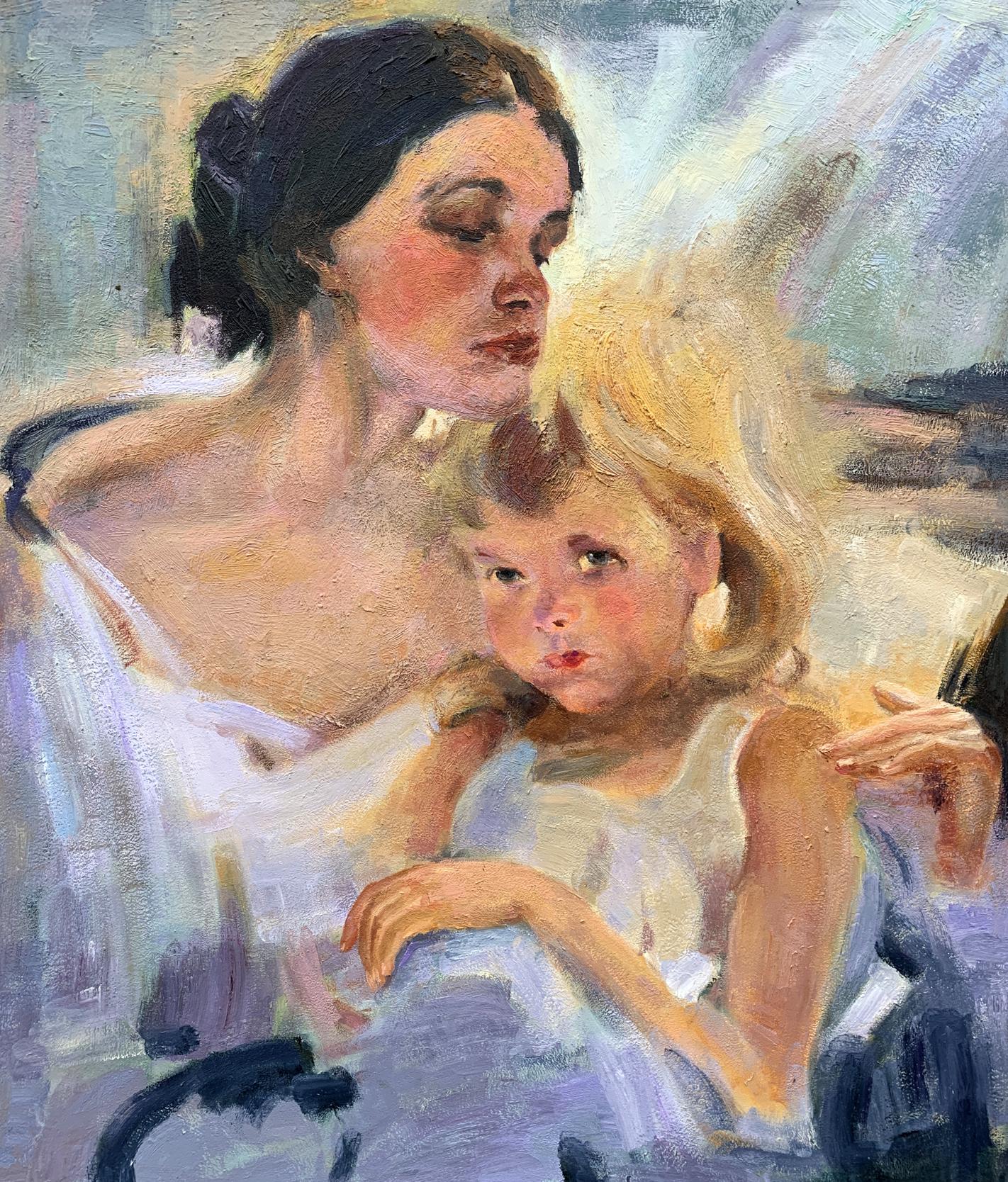 Oil painting of mom and daughter by Boris Serdyuk