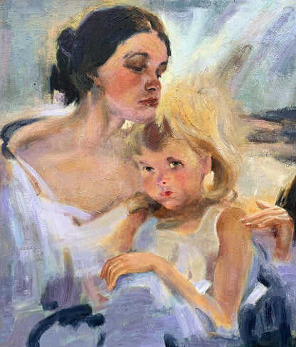 Oil painting of mom and daughter by Boris Serdyuk