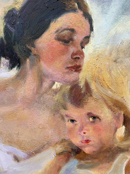 Oil painting of mom and daughter by Boris Serdyuk