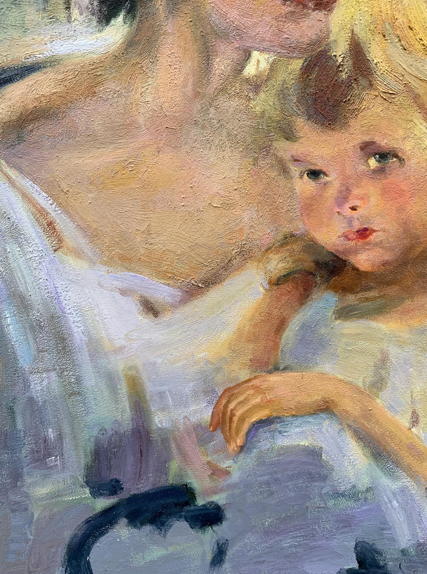 Impressionistic oil painting of mom and daughter by Boris Serdyuk