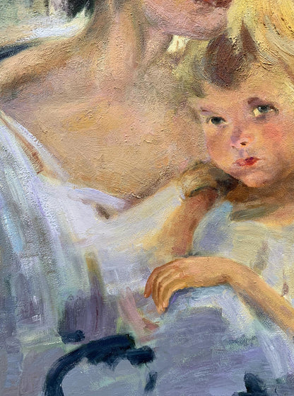 Impressionistic oil painting of mom and daughter by Boris Serdyuk