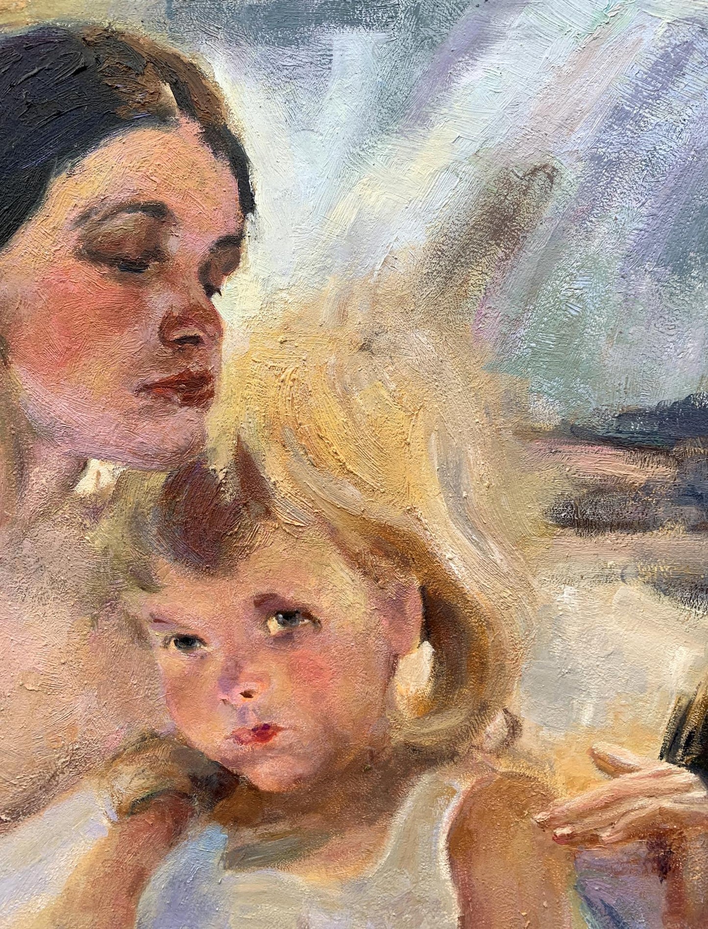 Oil painting of mom and daughter by Boris Serdyuk impressionistic style