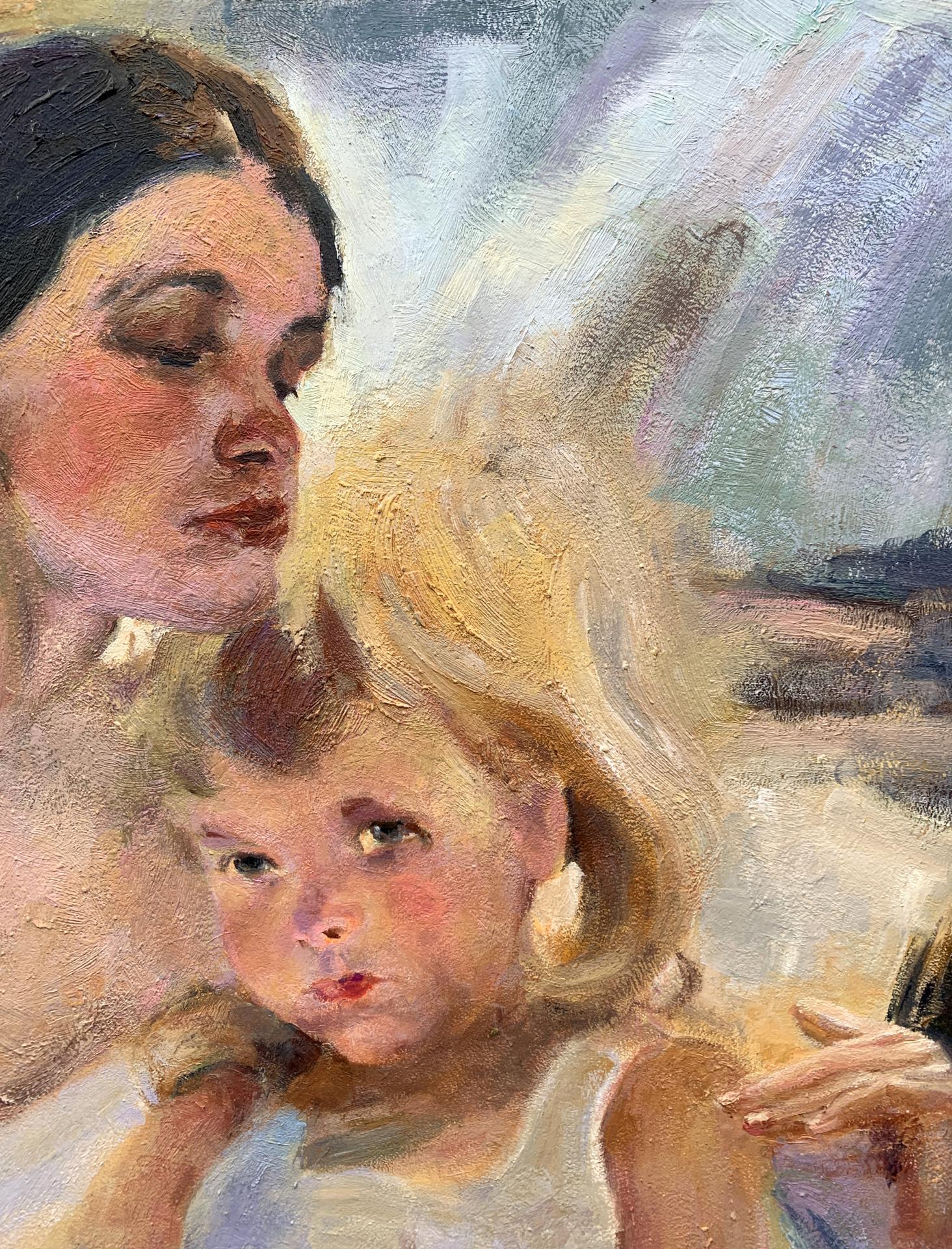 Oil painting of mom and daughter by Boris Serdyuk impressionistic style