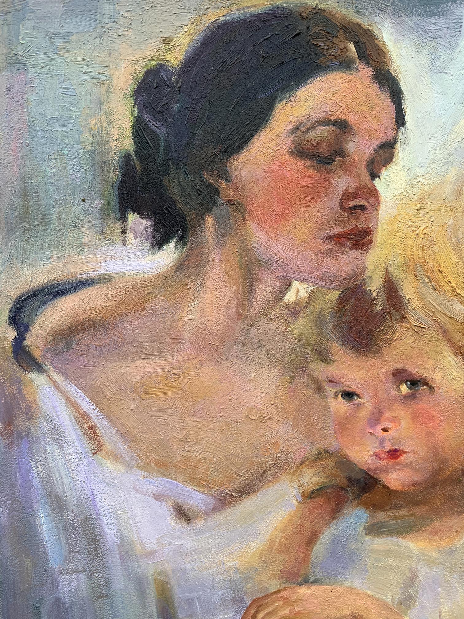 Oil painting of mom and daughter by Boris Serdyuk