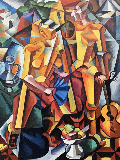 Vibrant cubist Symphony of Musicians oil painting by Victor Konotopsky