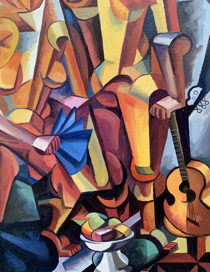 Vibrant abstract oil painting Symphony of Musicians by Lyubov Popova