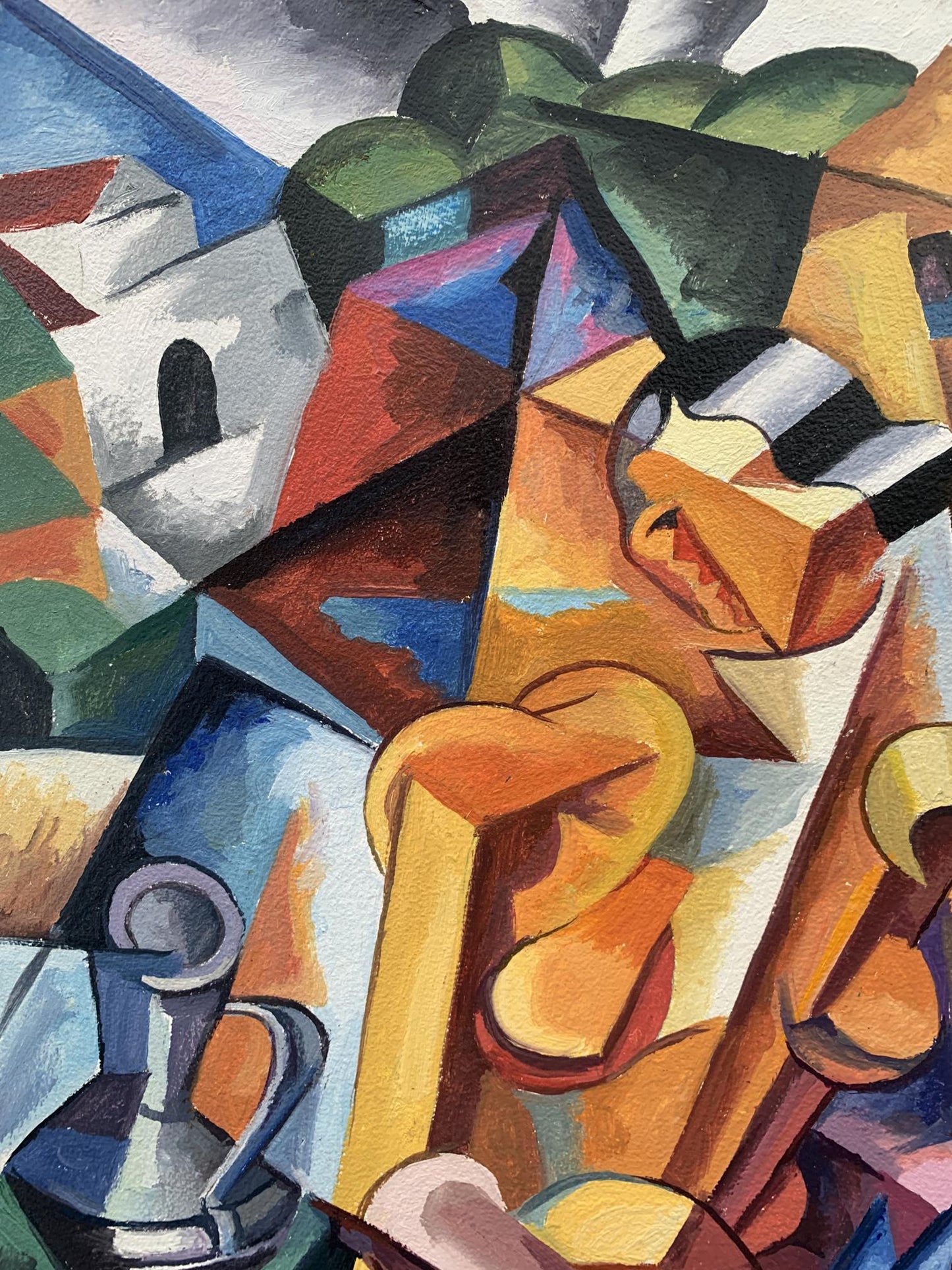 Silver pitcher in Symphony of Musicians abstract oil painting by Victor Konotopsky