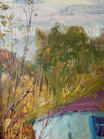 Oil painting autumn evening 