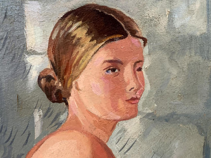 Impressionistic oil portrait of female figure by V. Konotopsky, inspired by Yuri Pimenov