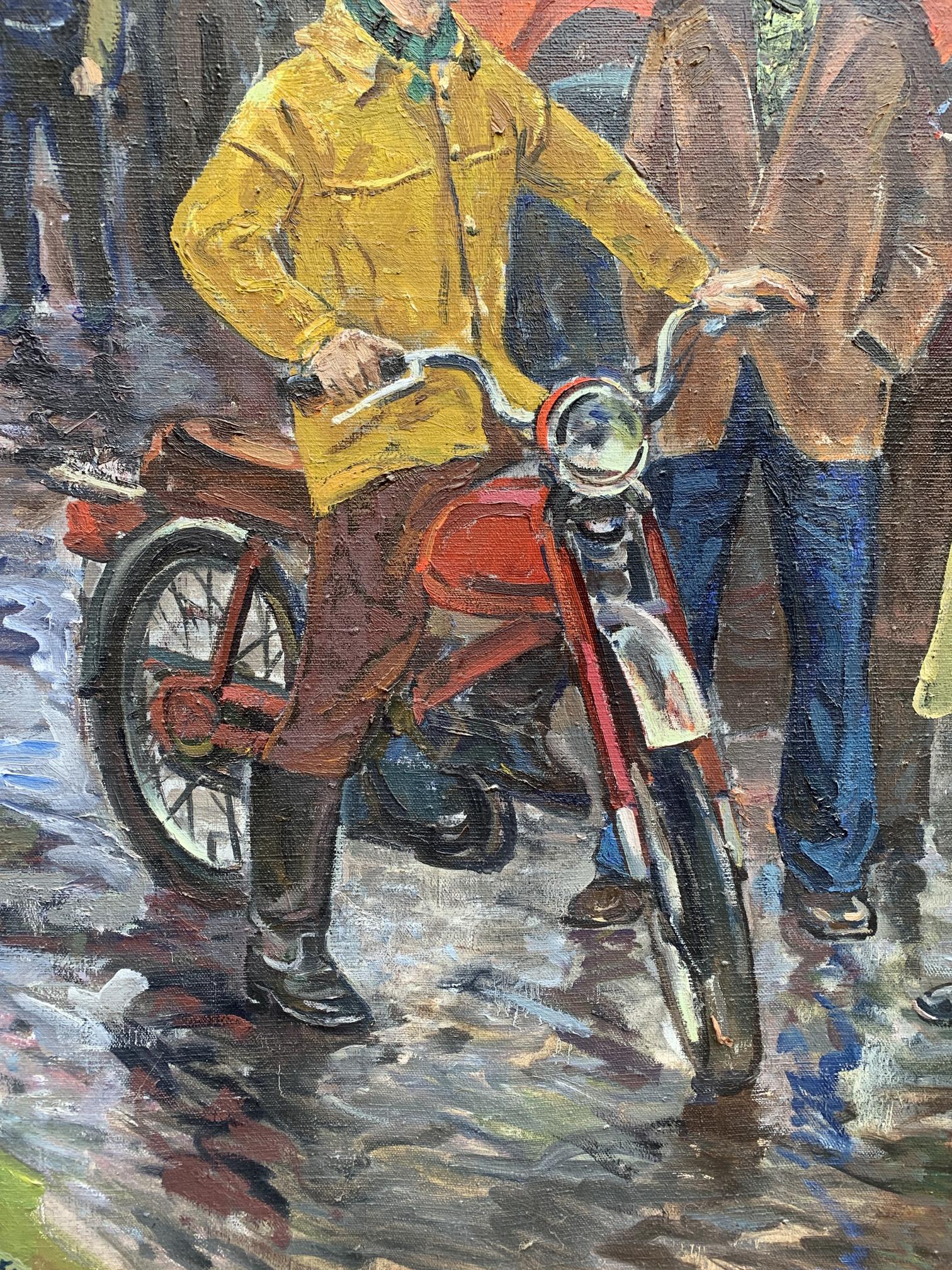 Oil painting of red motorcycle by Mechanics Weissburg Efim Efimovich