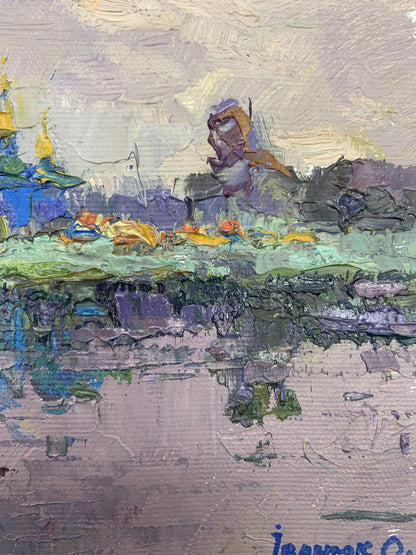 The artwork conveys the calmness and stillness of the evening