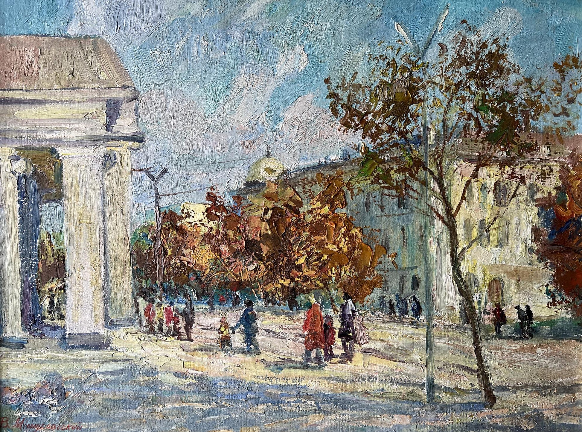 Oil painting Autumn near the theater V. Mishurovsky