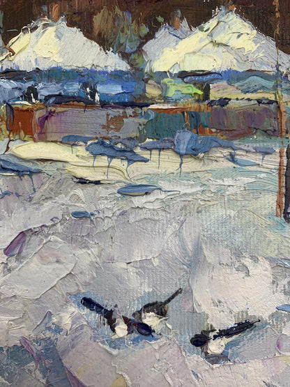 Oil painting evening village 