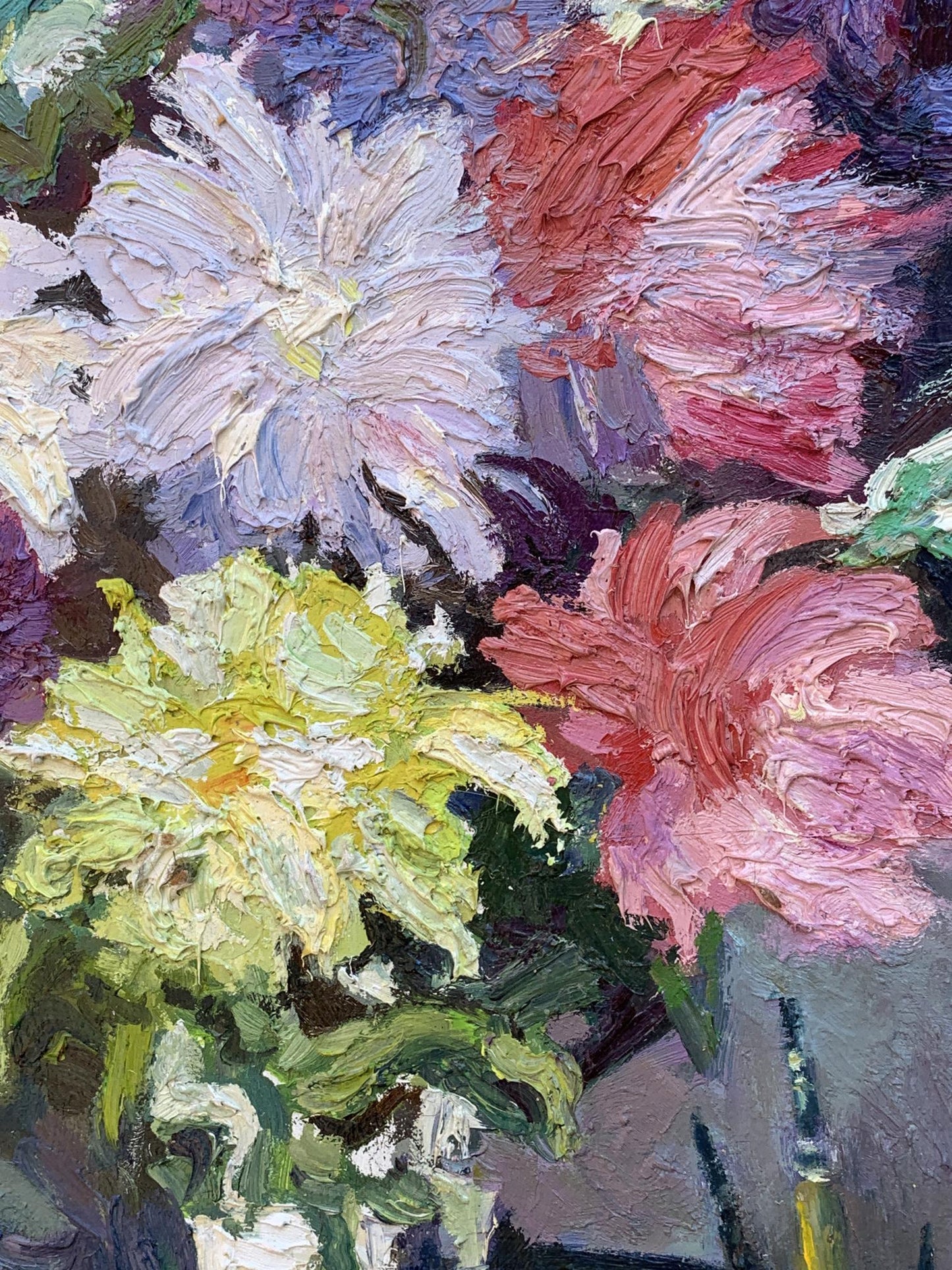 Vibrant oil painting of flowers by Boris Serdyuk with impasto brushstrokes