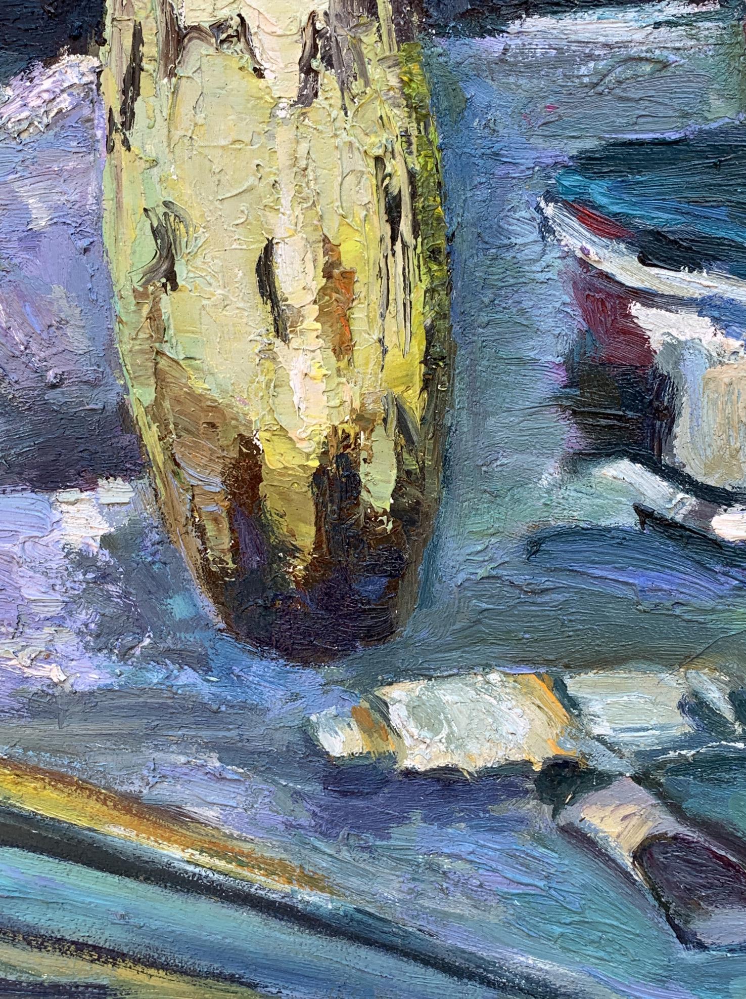 Textured yellowish-green ceramic vase with brushstrokes by Boris Serdyuk