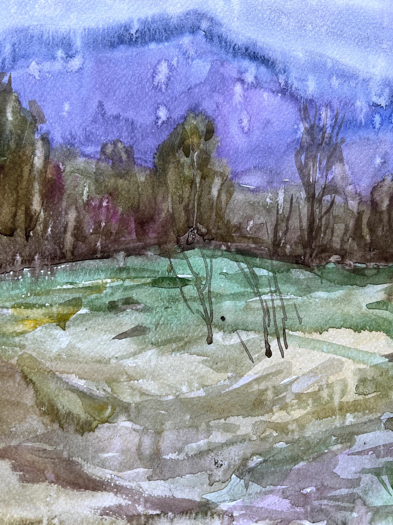 Watercolor painting Mountain Landscape 