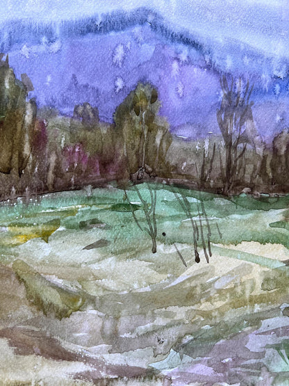 Watercolor painting Mountain Landscape 