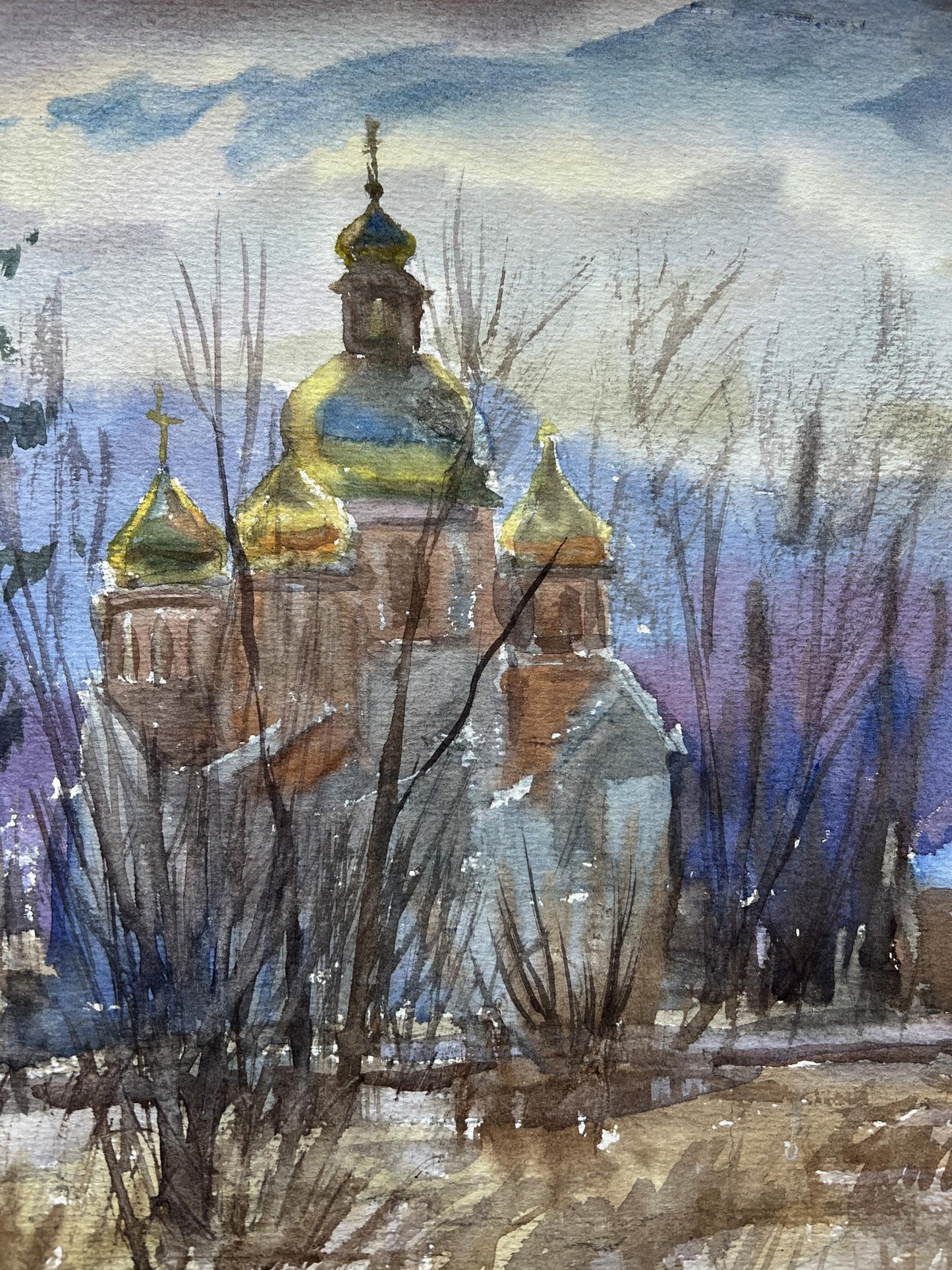 Watercolor painting Winter Landscape 