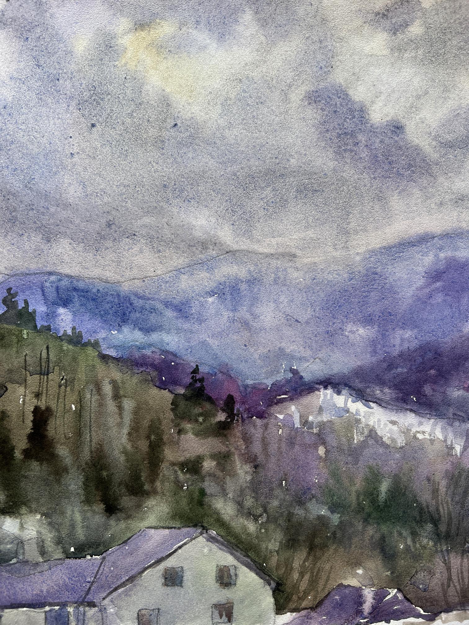 Watercolor painting Winter mountains 
