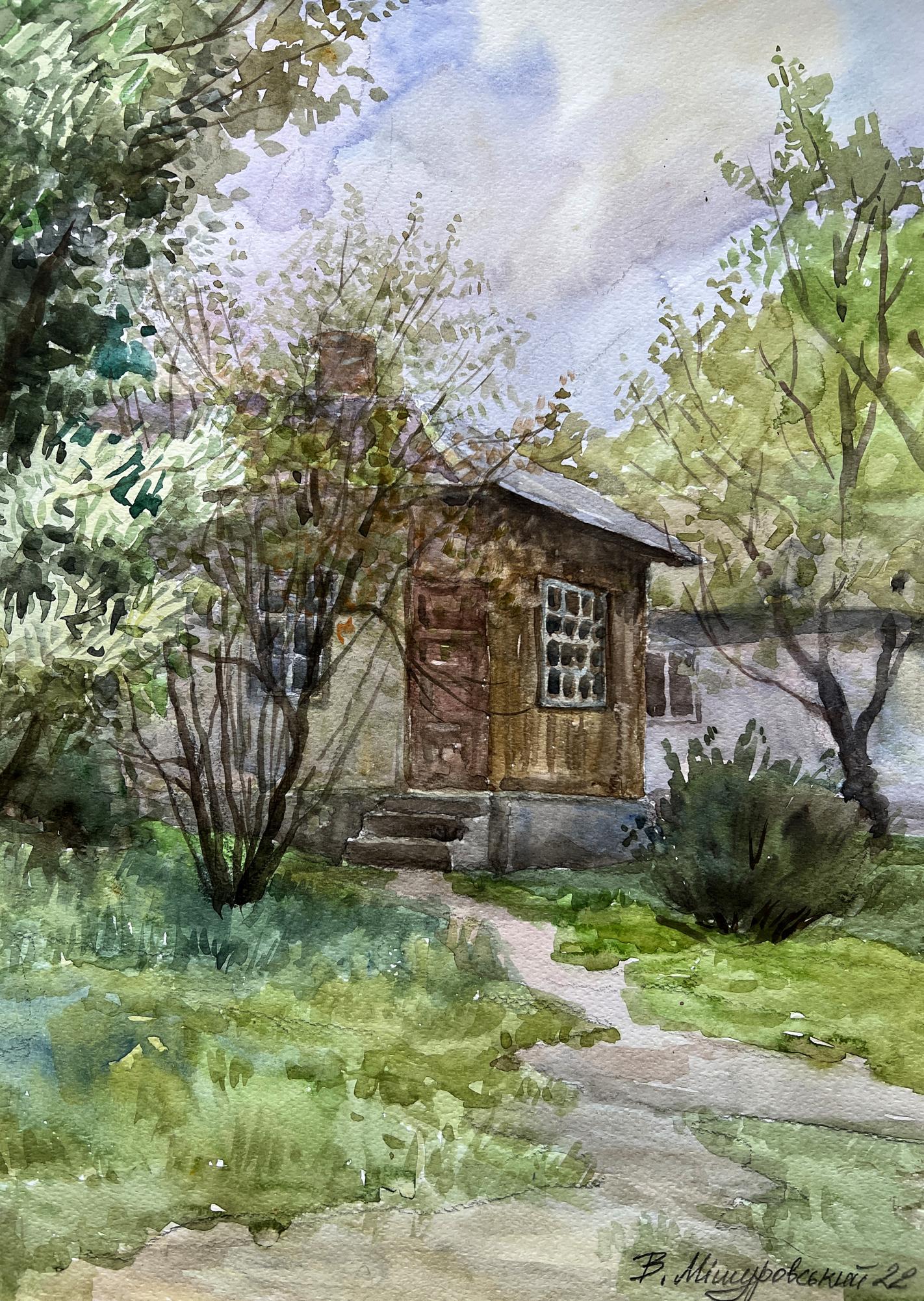 Watercolor painting Spring in the yard V. Mishurovsky
