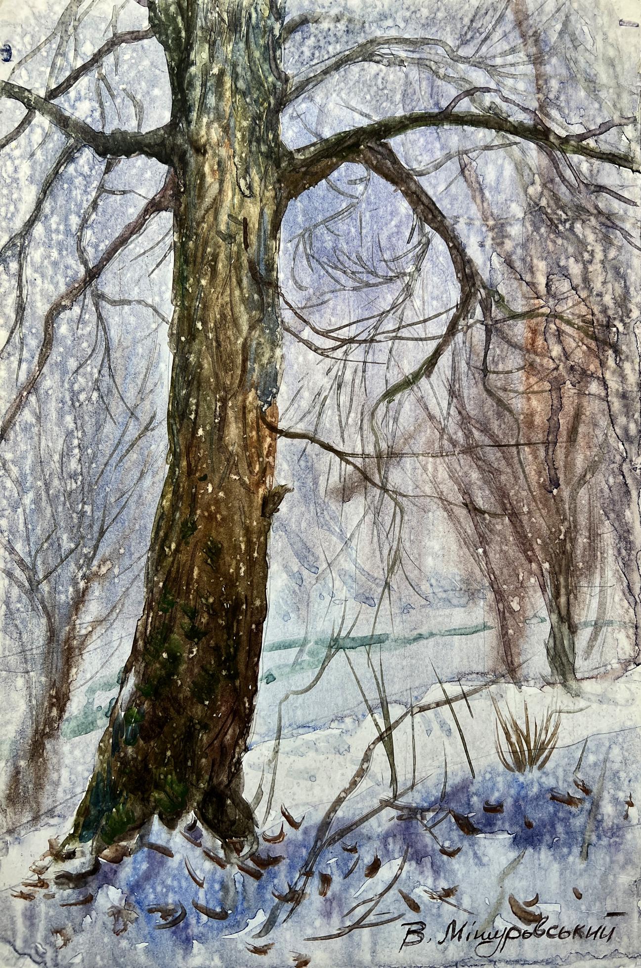 Watercolor painting It was snowing quietly V. Mishurovsky