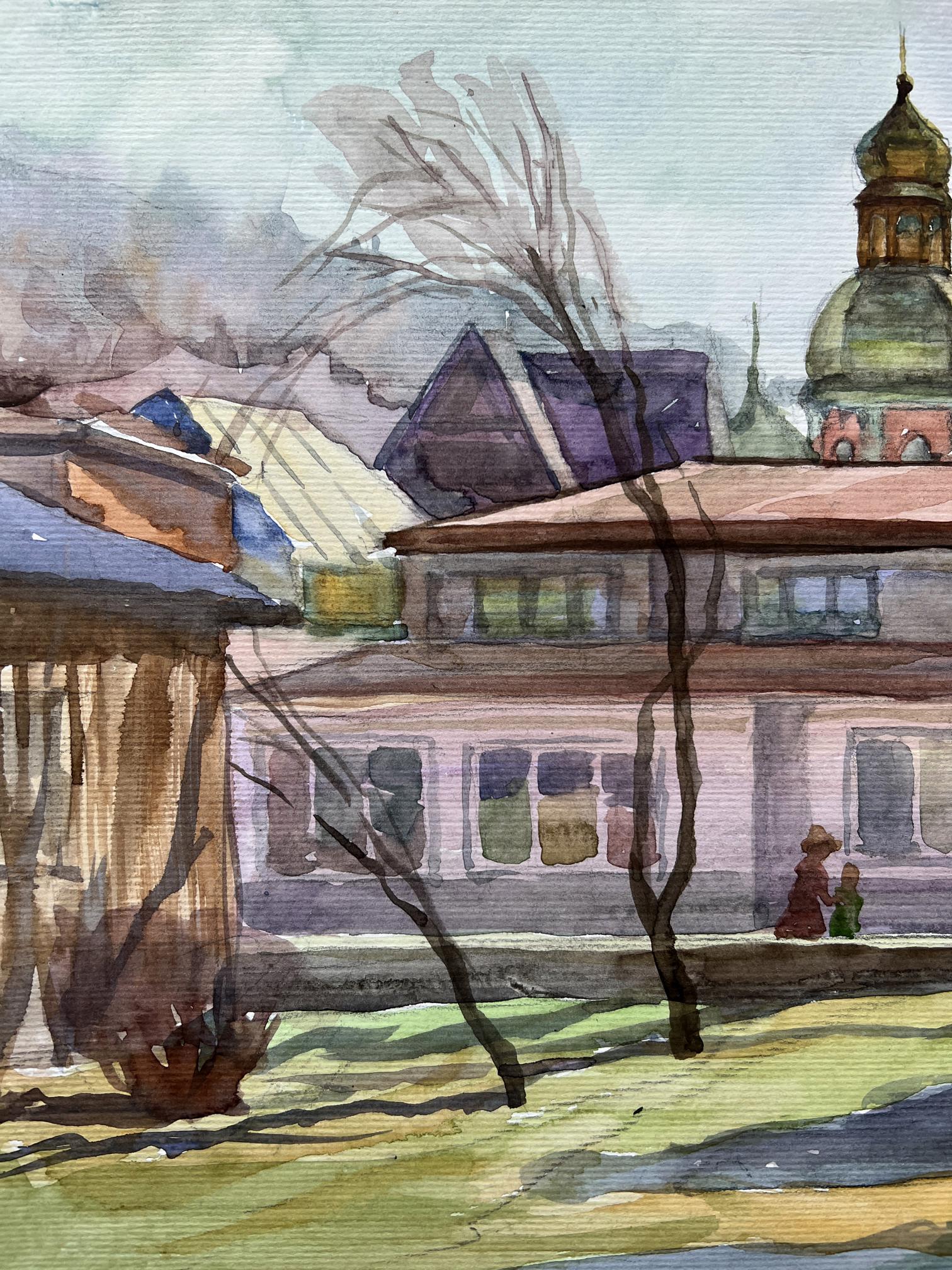 Watercolor painting church 