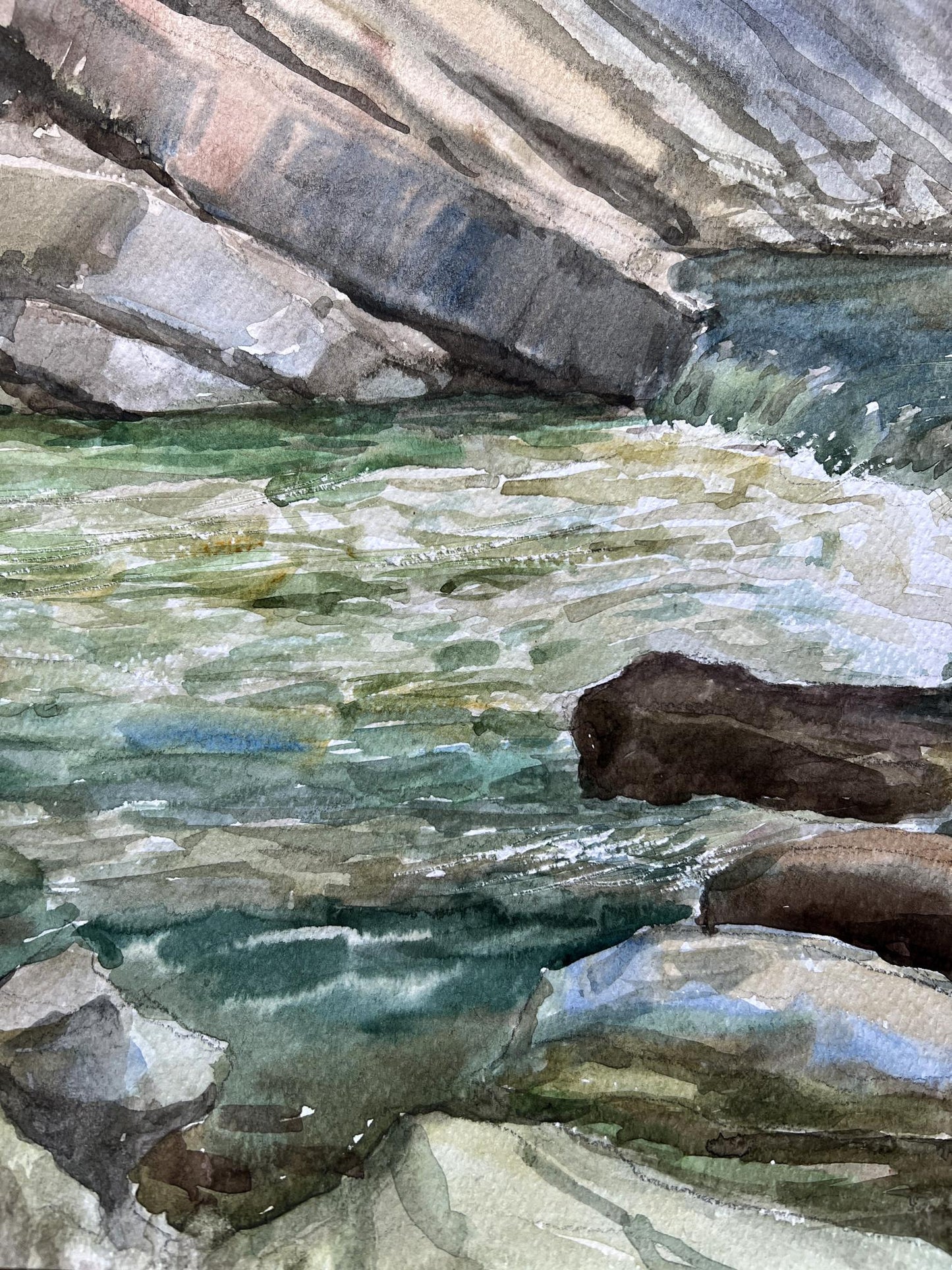 Watercolor painting River Nature Landscape 