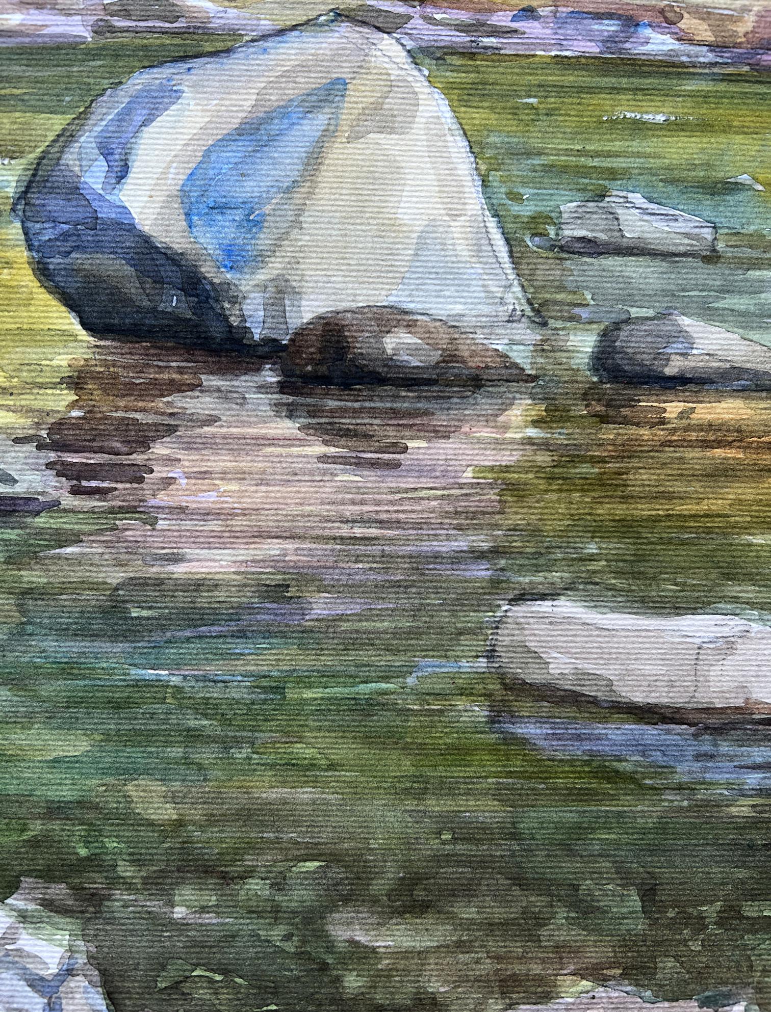 Watercolor painting River Nature Landscape 