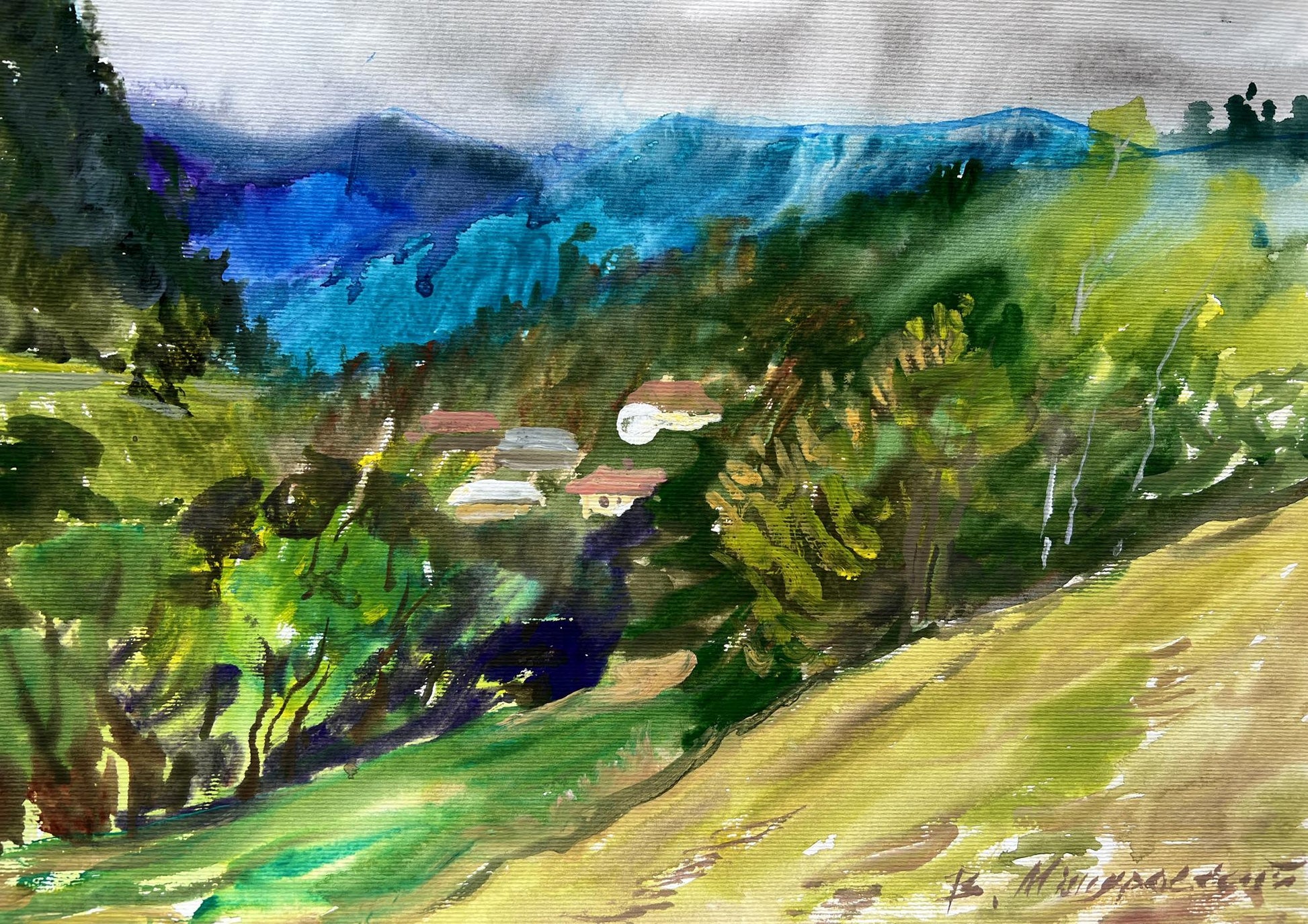 Gouache painting Bagrivets tract V. Mishurovsky