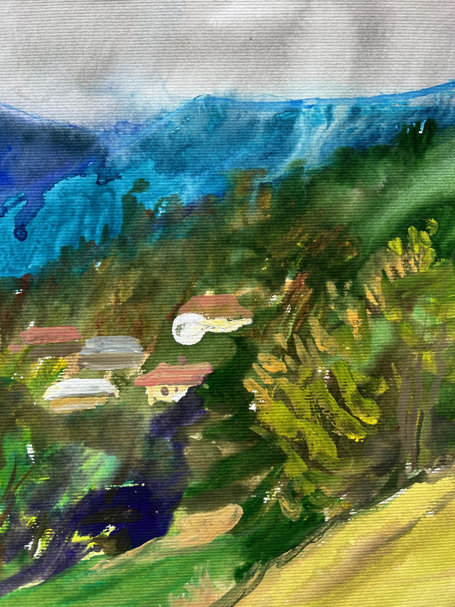 Gouache painting Mountain Nature Landscape 