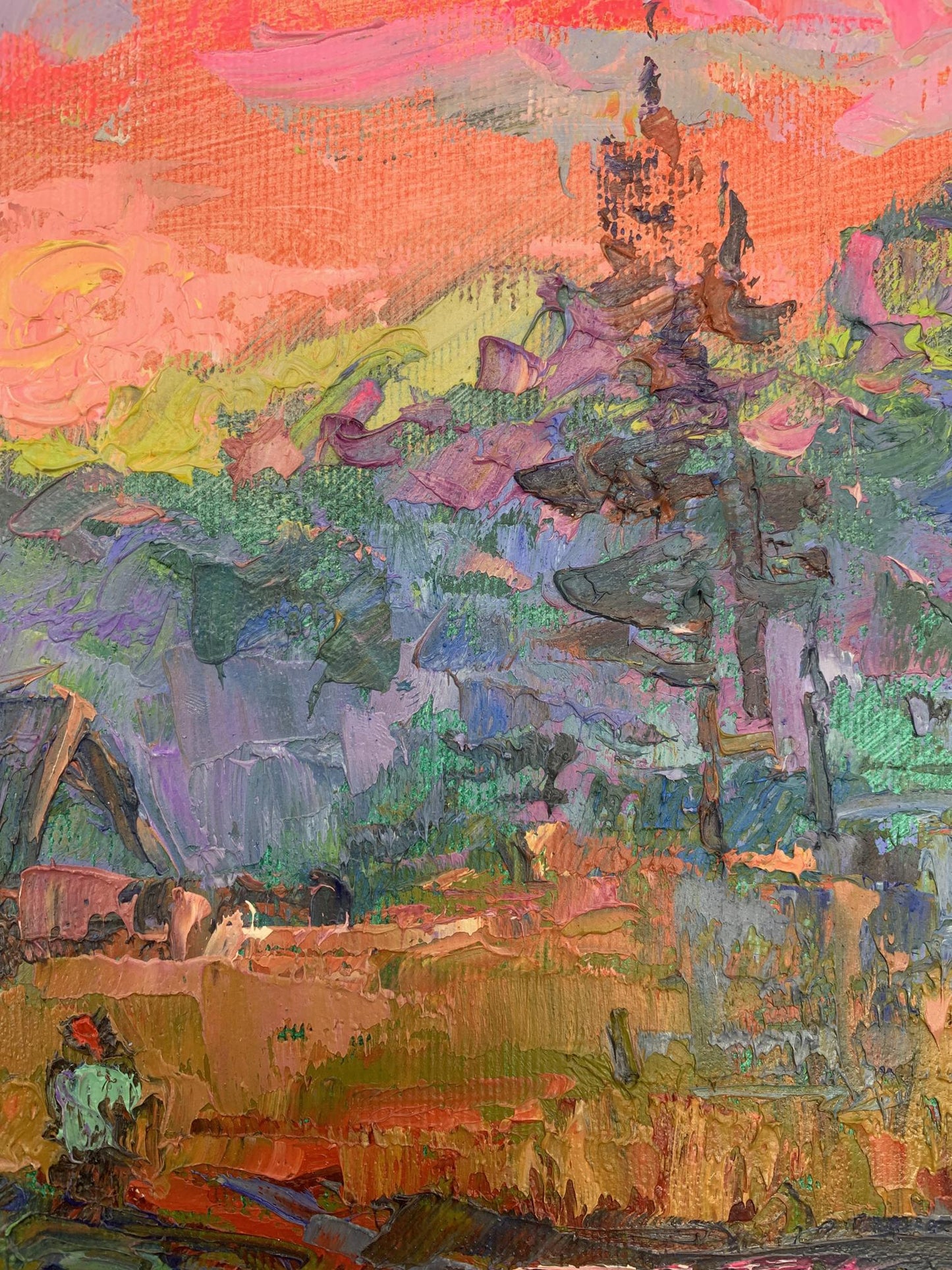 Oil Painting Village Nature Landscape 