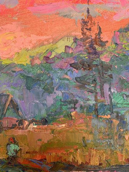 Oil Painting Village Nature Landscape 