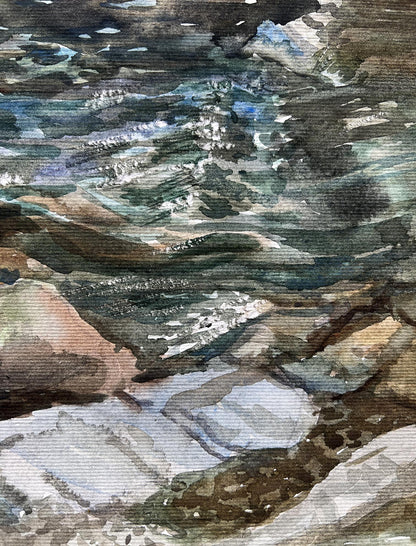 Watercolor painting River Nature Landscape 