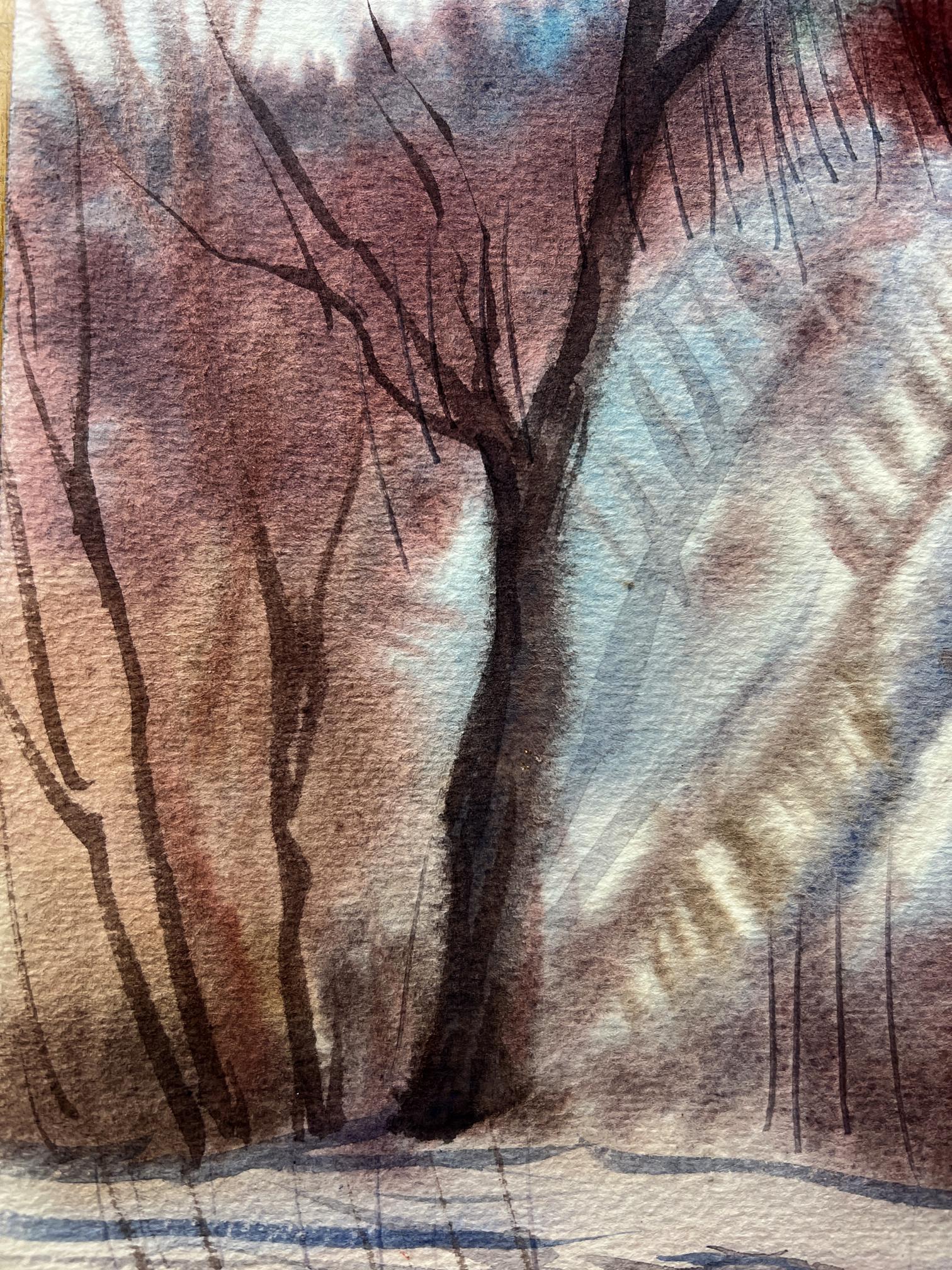 Watercolor painting Winter Nature Landscape 