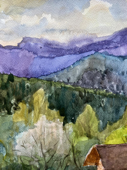 Watercolor painting mountains 