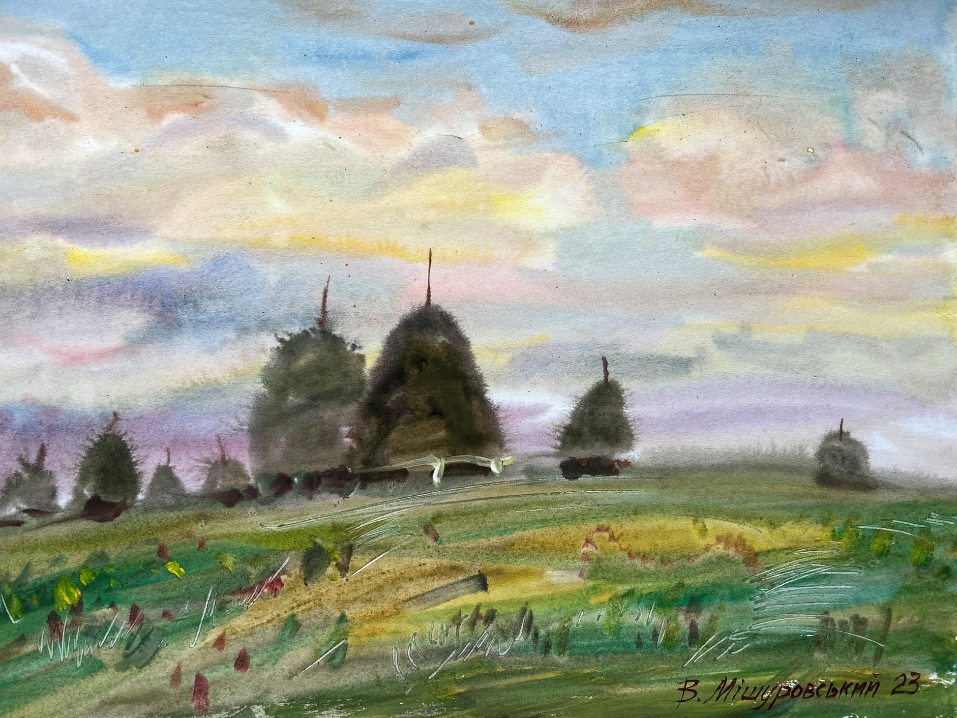 Gouache painting Evening on the levada V. Mishurovsky