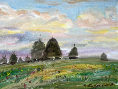 Gouache painting Evening on the levada V. Mishurovsky