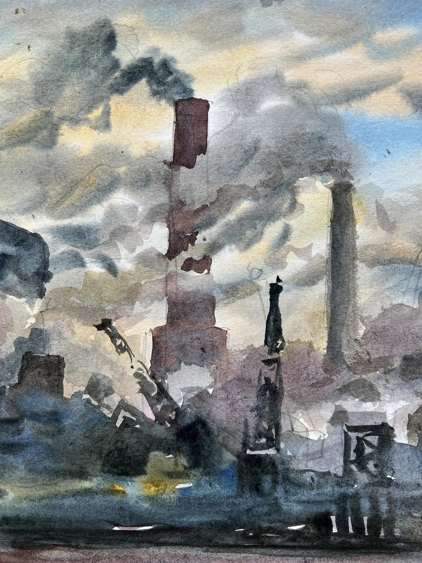 Gouache painting Industrial Cityscape