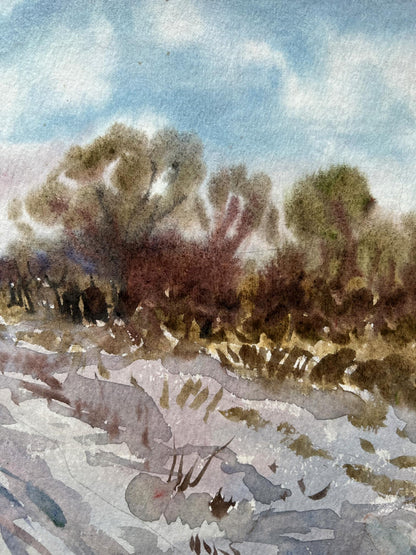 Watercolor painting Winter Nature Landscape 