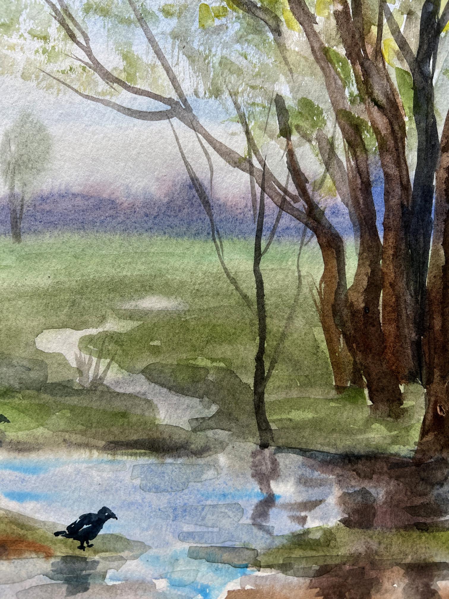 Watercolor painting Spring Nature Landscape 