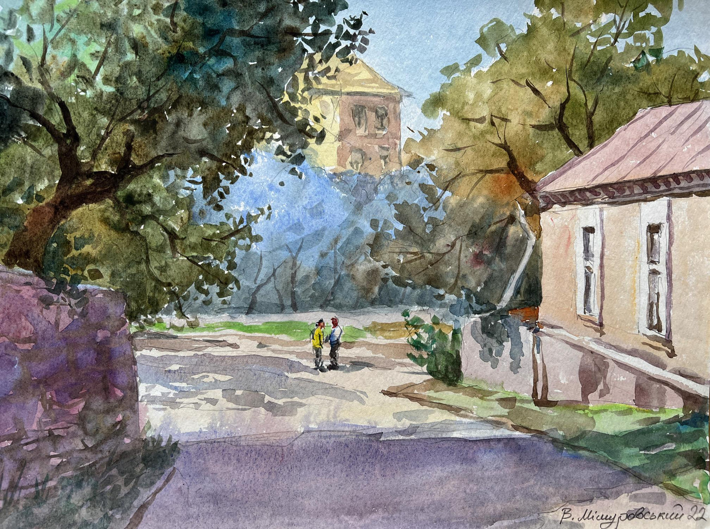 Watercolor painting Summer in the city V. Mishurovsky