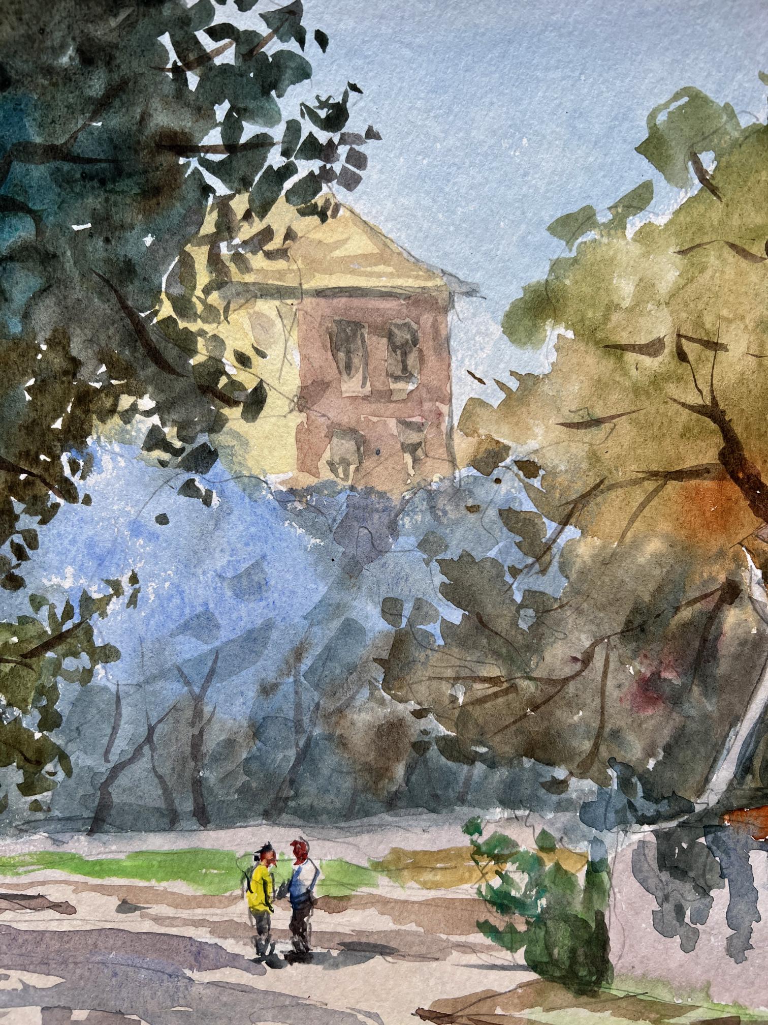 Watercolor painting Summer Nature Landscape 