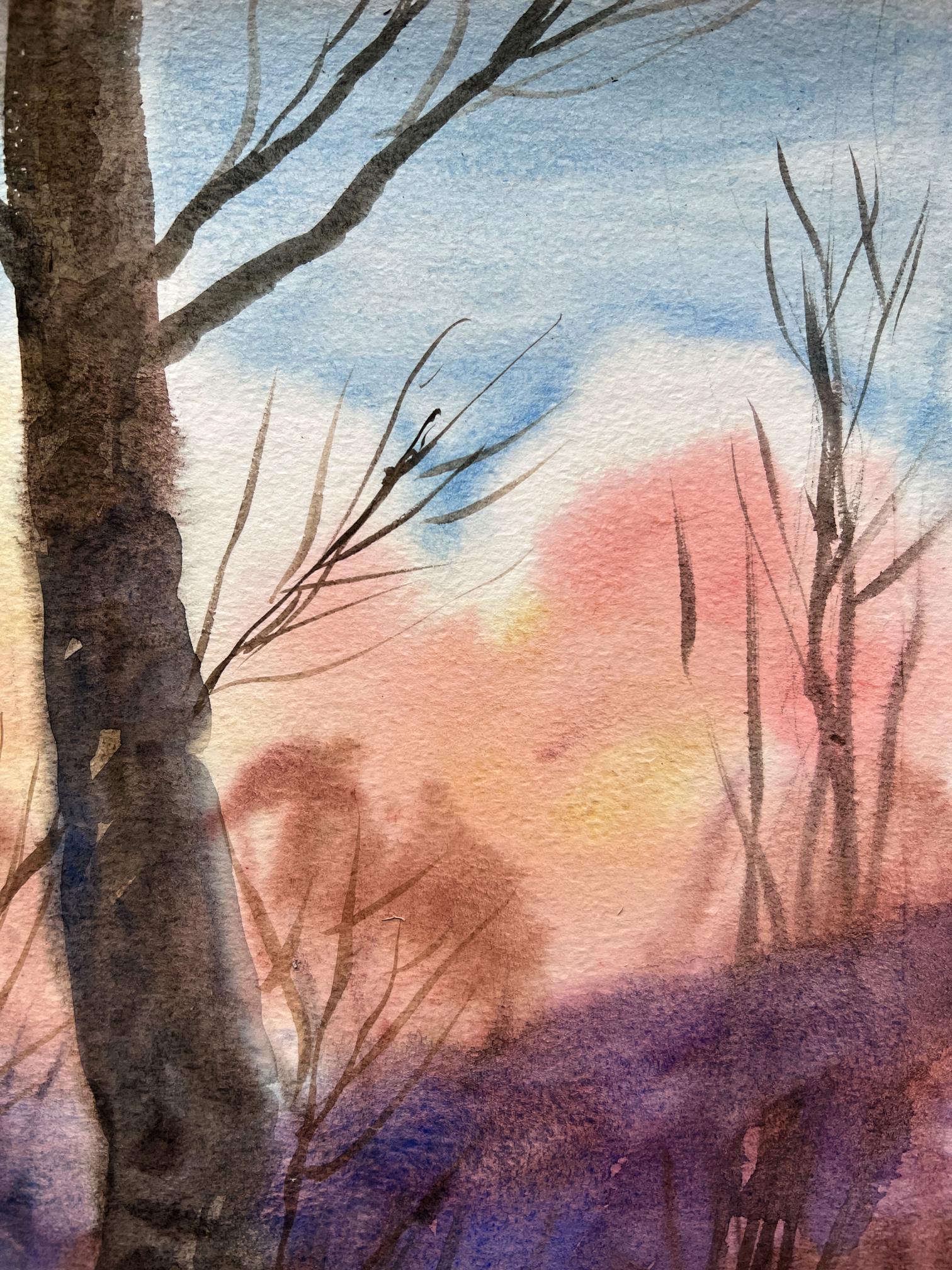 Gouache painting Forest Nature Landscape 