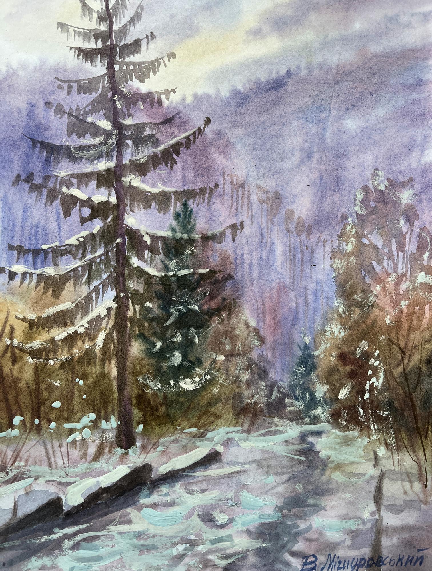 Gouache painting Winter in the forest V. Mishurovsky