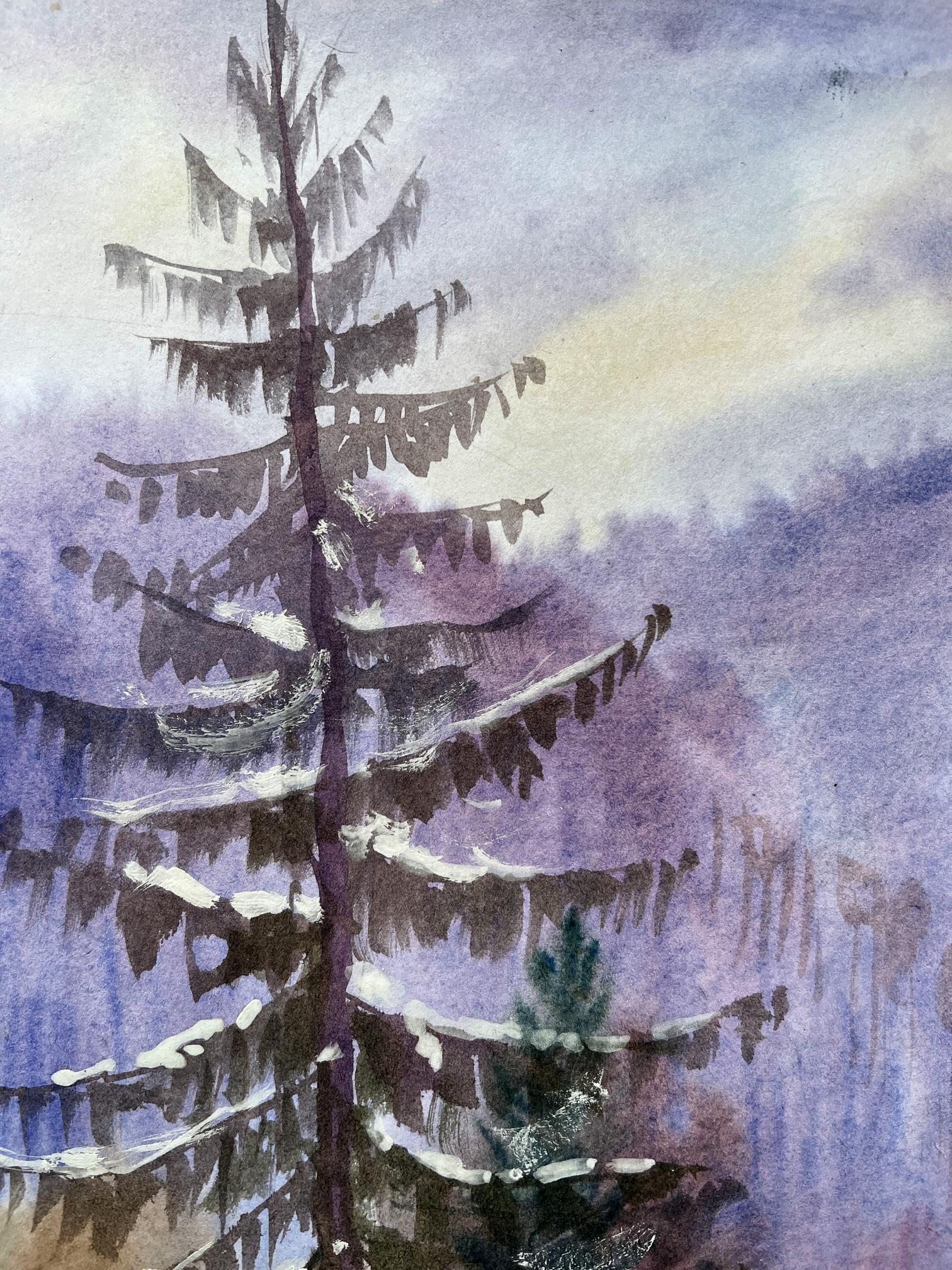 Gouache painting Winter forest 