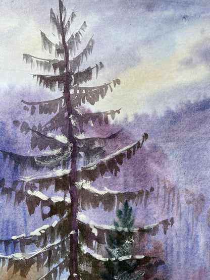 Gouache painting Winter forest 