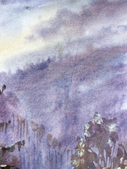 Gouache painting Winter Nature Landscape 
