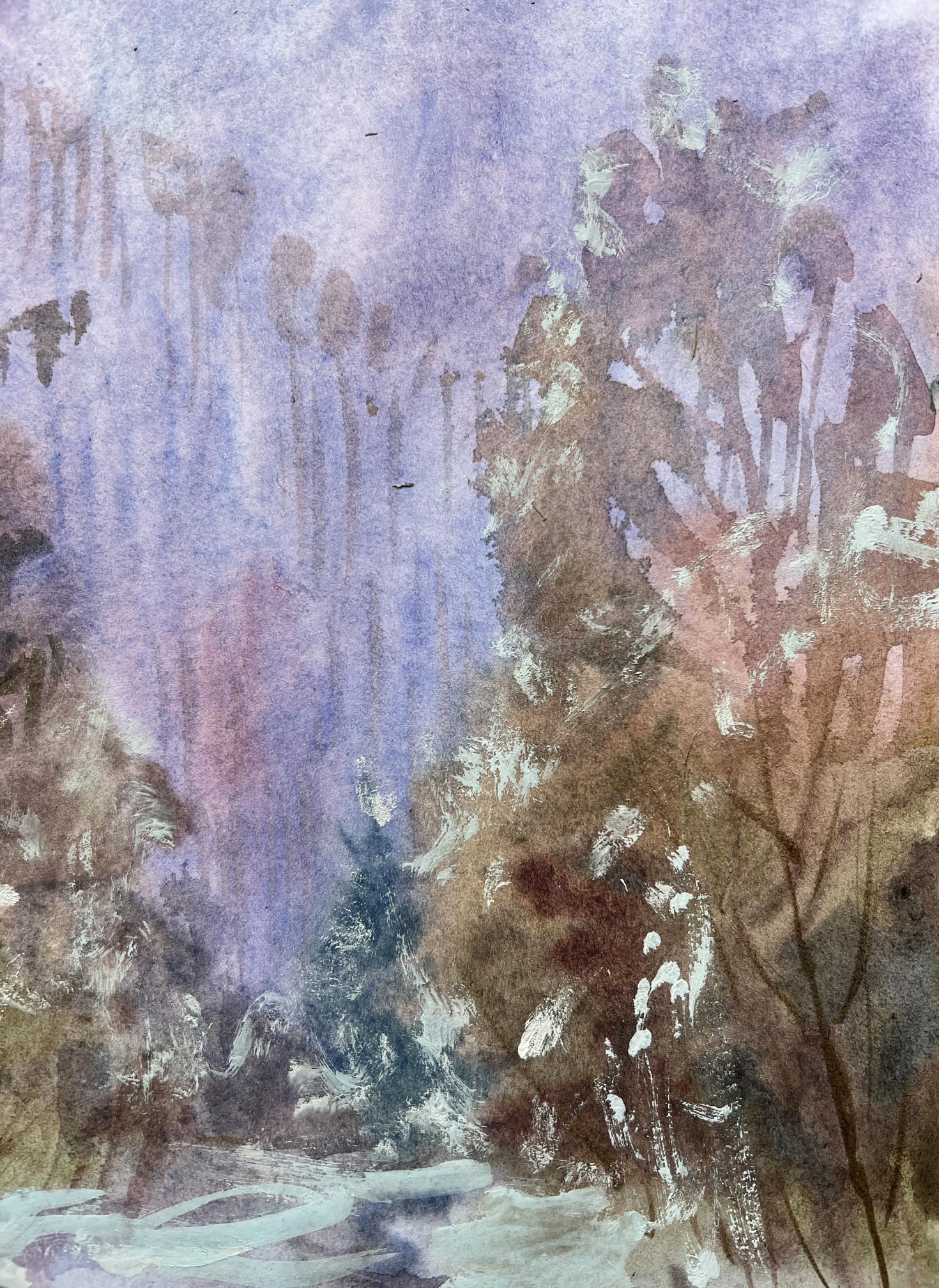 Gouache painting Forest landscape