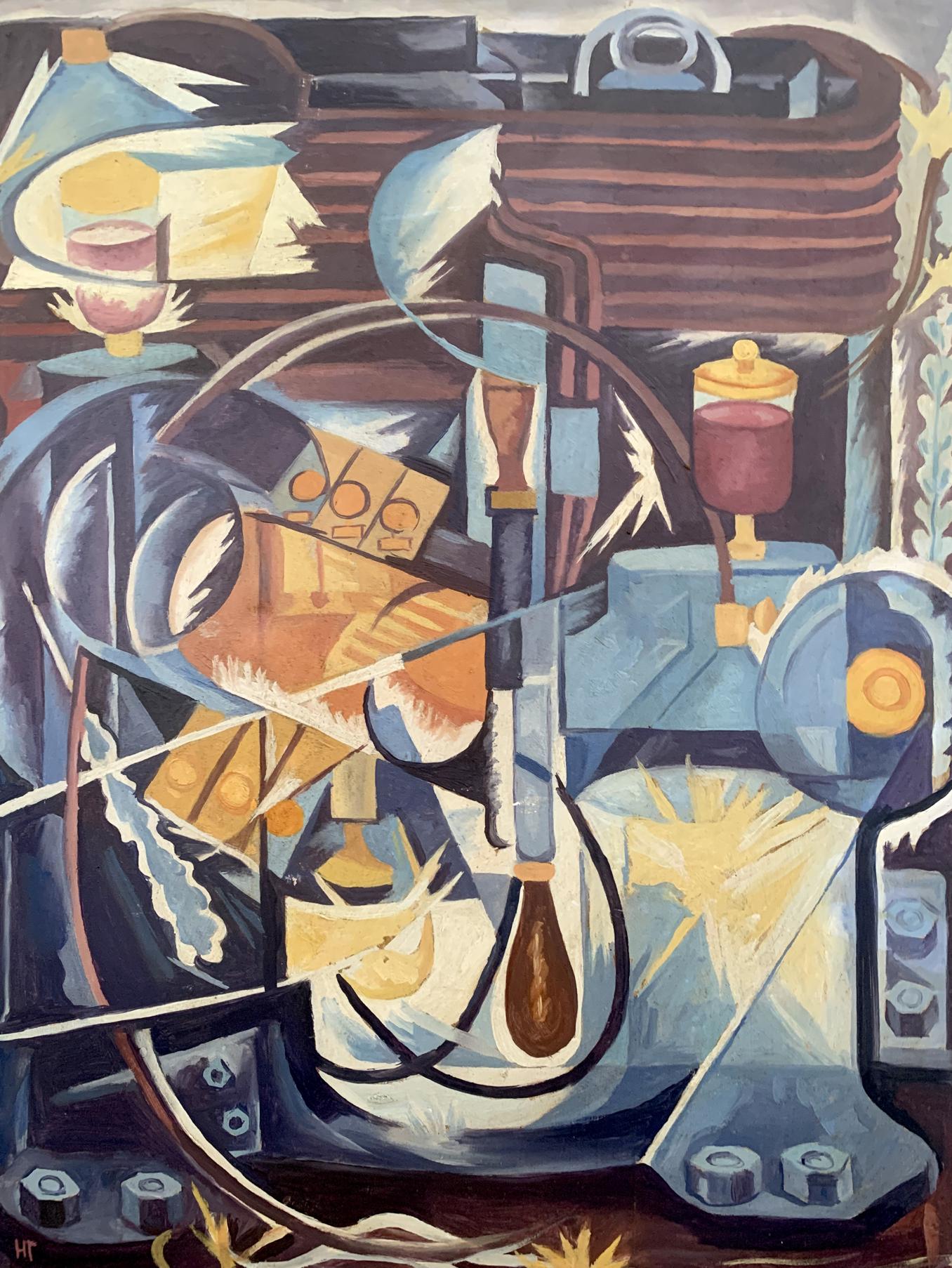 Abstract oil painting Ethereal Space by V. Konotopsky, industrial geometric design