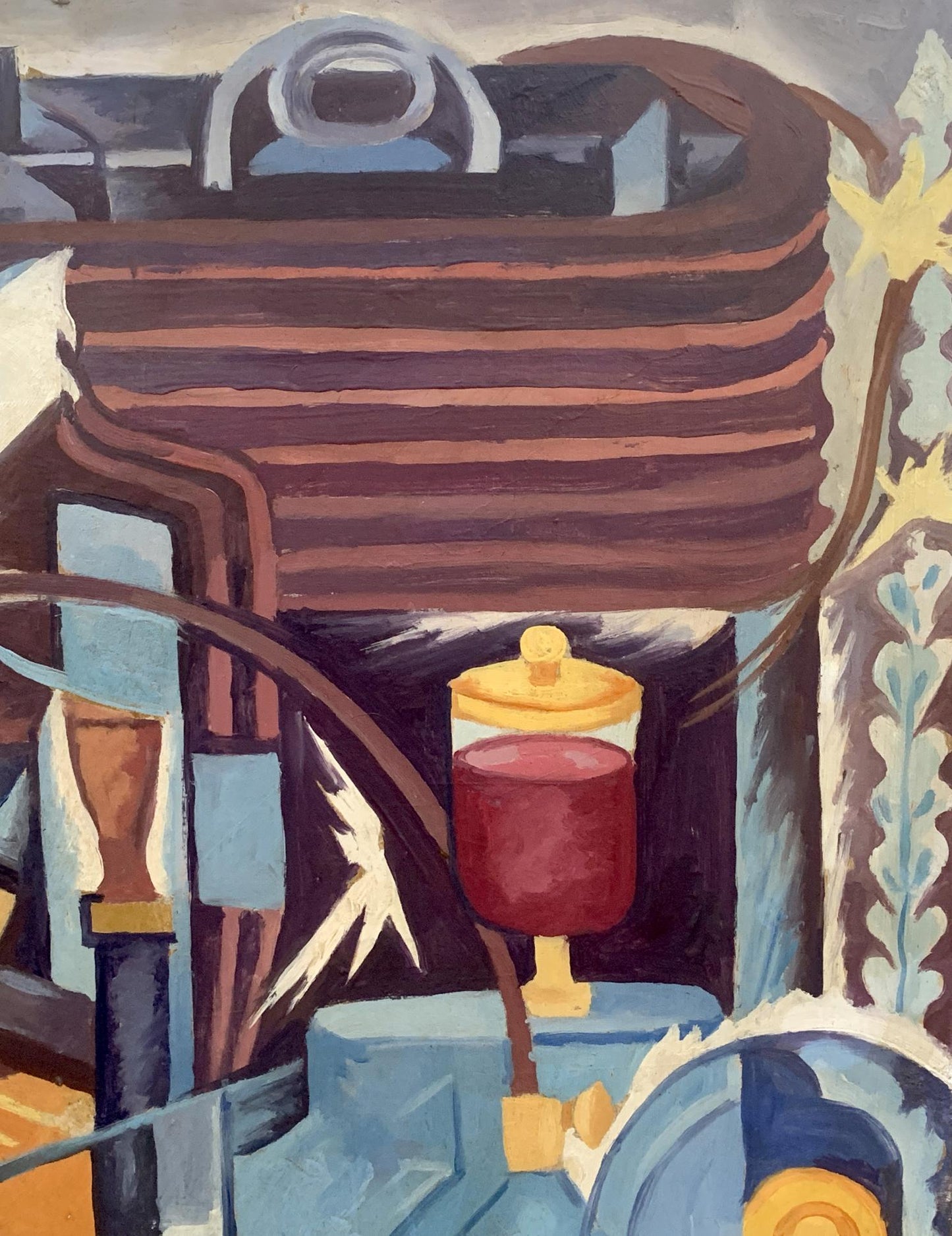 Abstract oil painting Ethereal Space by V. Konotopsky, red jar on blue surface